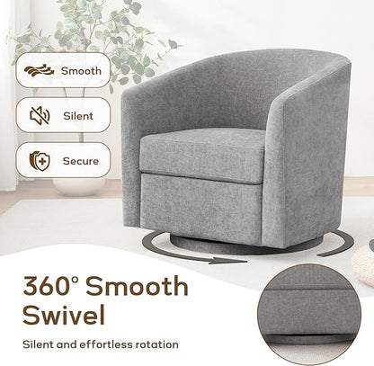 Chenille Swivel Accent Chairs Set of 2, No Assembly Upholstered Armchair, 360°Rotating Barrel Chairs for Living Room, Bedroom, Apartment & Reading Nook (2, Light Grey)
