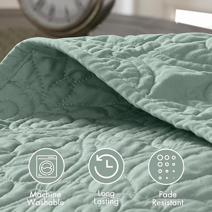 Madison Park Quebec Reversible Quilt Set Damask Design, Double Sided Stitching All Season, Lightweight Bedspread Bedding Set, Matching Sham, Seafoam, Twin(81"x110") 2 Piece