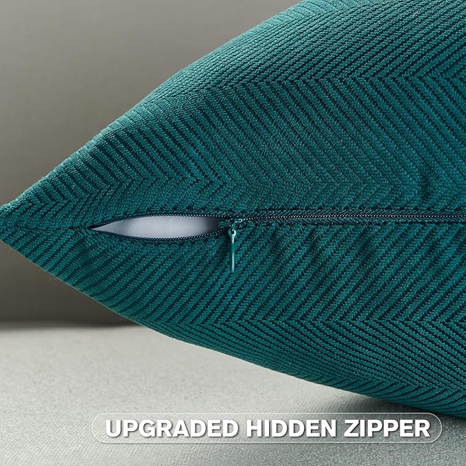 FUTEI Teal Chenille Throw Pillow Covers 26x26 Inch Set of 2,Soft Wide Chevron Textured Euro Pillow Shams,Farmhouse Home Decor for Couch Bed Living Room