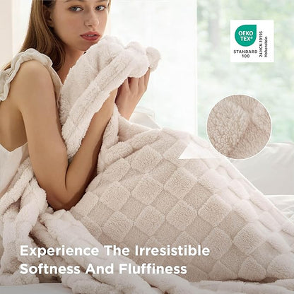 Bedsure GentleSoft Twin Blanket for Bed Light Beige - Super Soft Cozy Blankets for Women Men Girls, Cute Fuzzy Fleece Throws for Bedroom Couch, 60x80 Inches