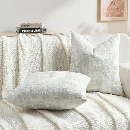 FUTEI Light Blue White Decorative Throw Pillow Covers 18x18 Inch Set of 2,Soft Faux Cashmere Jacquard - Textured & Cozy Cushion Case,Modern Home Decor for Couch Bed Living Room