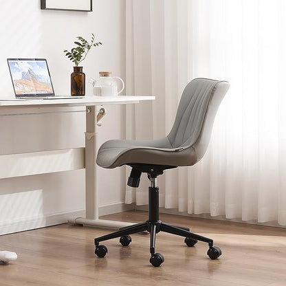 YOUNIKE Office Chair, Armless Desk Chair with Wheels, Adjustable Swivel Rolling Home Office Computer Task Chairs, Modern Faux Leather Upholstered Vanity Chair, Grey