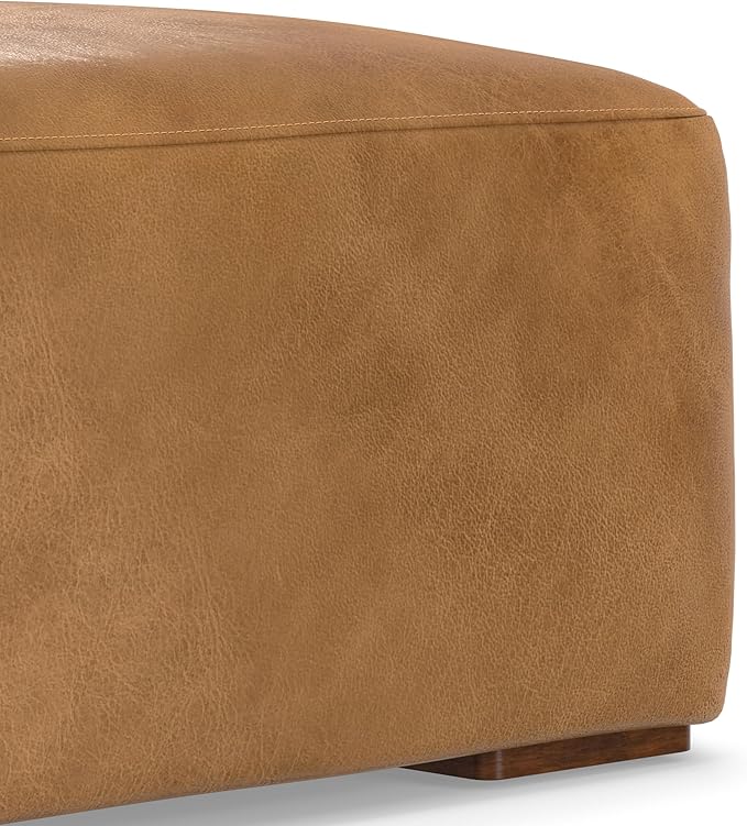 SIMPLIHOME Rex Modular Sofa and Ottoman Set in Full-Grain Genuine Leather, Sienna, 88-inch-Wide 2-Seater Leather Couch and Matching 34-inch-Wide Table Ottoman for Living Room