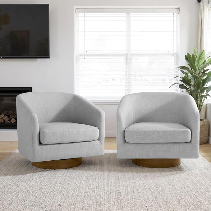 Lumibee Swivel Accent Chairs Set of 2, Chenille Fabric Swivel Barrel Chairs for Living Room, Modern Comfy Upholstered Round Armchairs Single Sofa Chairs for Bedroom, Club-Cool Gray