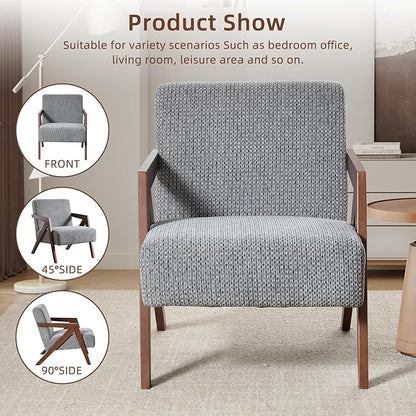 INZOY Accent Chairs Set of 2, Mid Century Modern Accent Chair with Wood Frame, Upholstered Reading Armchair with Soft Linen Fabric, Accent Chair for Living Room Bedroom Apartment, Easy Assembly, Blue