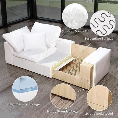 Cloud Modular Sectional Sofa,78.6" V Shape 3 Seater with Corner Down Filled Comfy Sofa,Modern Deep Seat Cloud Couch,Detachable Couch Cushion Covers for Living Room,White