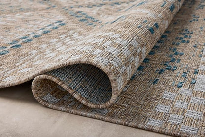 Loloi Amber Lewis Topanga Collection TOP-04 Natural/Aqua 5'-3" x 7'-6" Indoor/Outdoor Area Rug