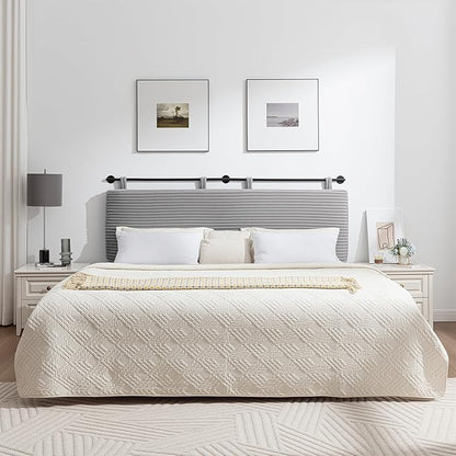 UEV King Headboard Only, Wall Mounted Hanging Upholstered Bed Head Board, Modern Vertical Channel Design of Fine Flannel, Elegant Grey Fluted Headboard for Bedroom (Grey, King Size)