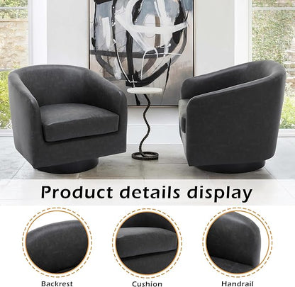 Lumibee Swivel Accent Chairs Set of 2, Faux Leather Swivel Barrel Chairs for Living Room, Modern Comfy Upholstered Round Armchairs Single Sofa Chairs for Bedroom, Club-Black