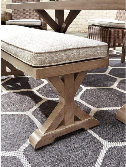 Signature Design by Ashley Beachcroft Outdoor Bench with All-Weather Cushion, Cleanable Performance Fabric, Rust-Resistant Aluminum Frame, 20.38" High, Beige