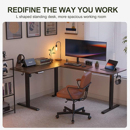 BANTI L-Shaped Standing Desk - 63 x 55 Inch Adjustable Corner Standing Desk with Charging Station - L Shape Sit Stand Table with Memory Controller, Splice Board for Home Office