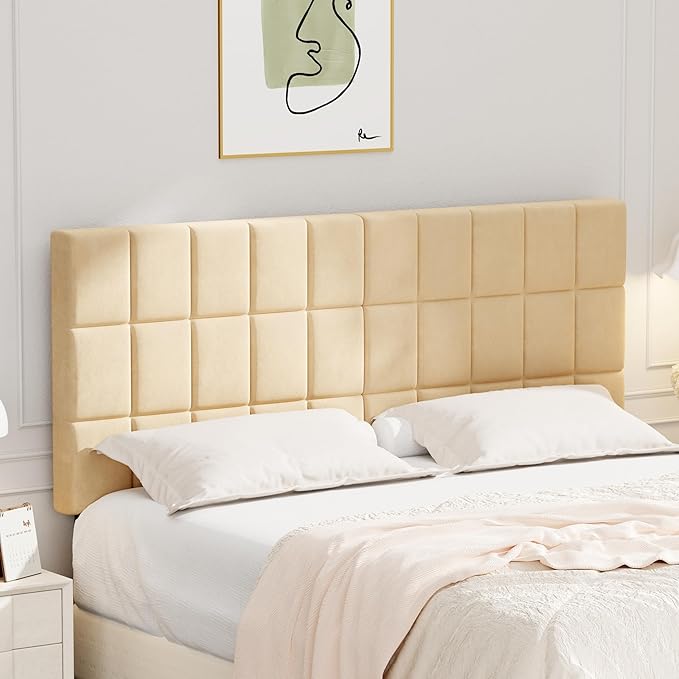 ALISH Velvet Tufted Headboard with Adjustable Height and Width, Foldable Upholstered Headboard with Metal Legs for King Size Metal and Wood Bed Frame (Apricot, King)