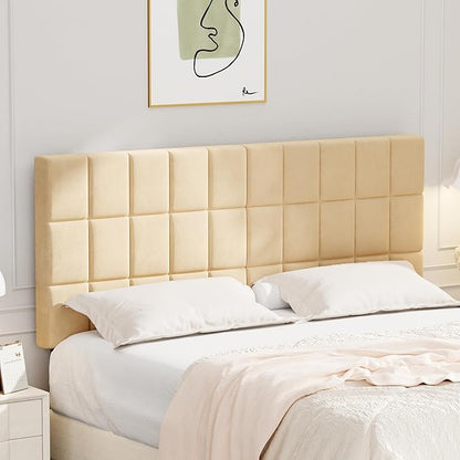 ALISH Velvet Tufted Headboard with Adjustable Height and Width, Foldable Upholstered Headboard with Metal Legs for King Size Metal and Wood Bed Frame (Apricot, King)