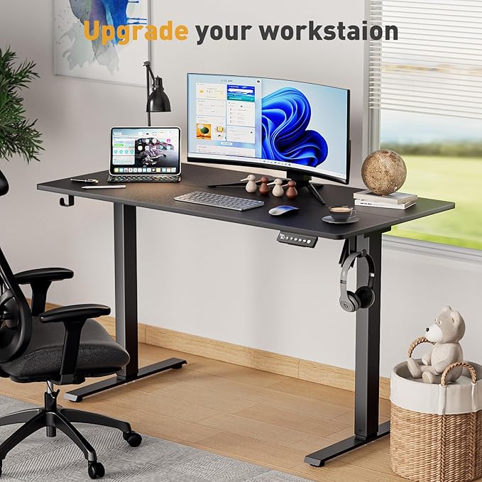 63 x 28 Inch Electric Standing Desk Adjustable Height, Sit Stand Desk, Stand up Desk for Home Office, Computer Workstation (Spliced Desktop,Black)