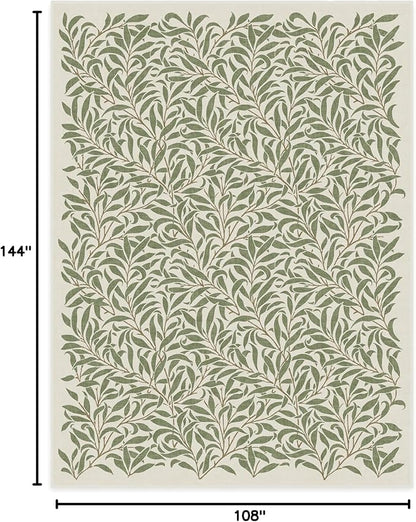 RUGGABLE x Morris & Co Washable Area Rug– Pure Willow Boughs Green 9x12, Stain-Resistant, Non-Slip – Large Machine Washable Rugs for Living Room, Bedroom, Hallway, Entryway & Office–with Standard Pad