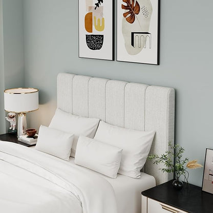 Yongchuang Upholstered Headboard Queen Size Head Board for Queen/Full Bed Adjustable Height Panel Headboards Grayish White Linen