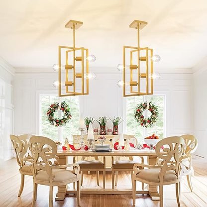 Farmhouse Kitchen Island Lighting: 4-Light Frosted Gold Chandeliers for Dining Room, Rustic Industrial Dining Room Light Fixtures, for Living Room, Bedroom, Foyer, Entryway, Staircase