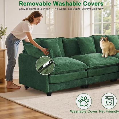 111.4" L-Shaped Cloud Chenille Sectional with Reversible Chaise, Flexible 3+1 Layout for Large Spaces, Deep Seat and Free Pillows Included