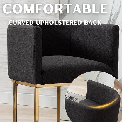 Contemporary Linen Bar Stools Set of 2, 24" Upholstered Fabric Counter Height Barstools Kitchen Counter Island Stools with Golden Metal Base, Charcoal