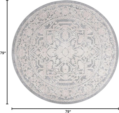 SAFAVIEH Reflection Collection Area Rug - 6'7" Round, Light Grey & Cream, Non-Shedding & Easy Cleaning, Ideal for Living Room, Bedroom (RFT665C)