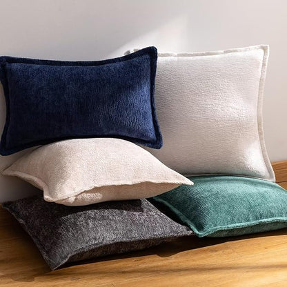 Green Decorative Throw Pillow Covers 18x18 Inch Set of 2 Cozy Soild Chenille Cushion Cases Soft Textured Square Couch Pillows Cover Boho Accent Farmhouse Pillowcases for Sofa Bed