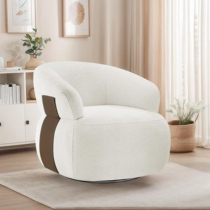Swivel Barrel Accent Chairs-Modern Round Club Arm Chair Upholstered Living Room Armchair, Single Sofa Seating Bedroom Side Reading Seat for Living Roon Office (White,1 Pack)