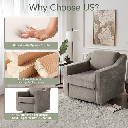 UIXE Swivel Accent Chair, Chenille Fabric Upholstered Arm Chair for Living Room, Modern Club Armchair Comfy Single Sofa Bedroom Reading Seat with Lumbar Pillow - Sand