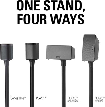 Sanus Wireless Sonos Speaker Stand for Sonos One, Play:1, & Play:3 - Audio-Enhancing Design with Built-in Cable Management - Single Stand (Black) - WSS21-B1