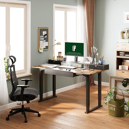 FLEXISPOT 4-Leg Standing Desk with Storage 71x32 in Electric Adjustable Height with 3 Drawers & Shelving Home Office Workstation (Black + Special Walnut Top)