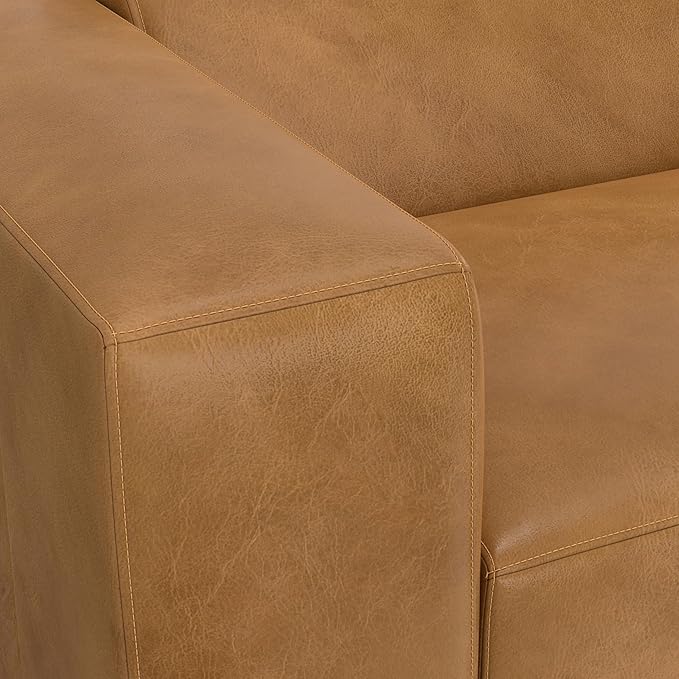 SIMPLIHOME Rex Modular Sofa and Ottoman Set in Full-Grain Genuine Leather, Sienna, 88-inch-Wide 2-Seater Leather Couch and Matching 34-inch-Wide Table Ottoman for Living Room