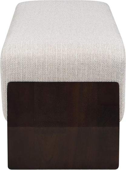 Christopher Knight Home Kingen 55'' Linen Fabric Upholstered End of Bed Ottoman, Wooden Living Room Ottoman Bench with Thick Soft Cushions, Long Entryway Bench, Long Seating for Bedroom, Brown + White