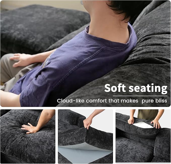 Cloud Couch Modular Sectional Sofa,134" L Shaped Couch, Oversized Convertible Wide Seater,4 Seater with Ottoman for Living Room Set, Covers Washable&Replaceable,Black