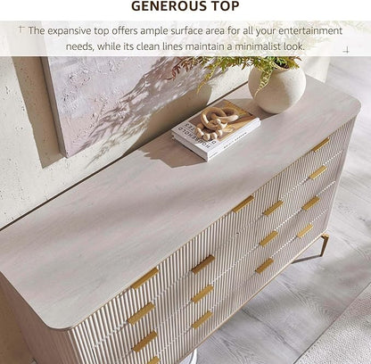 T4TREAM Fluted 9 Drawers Dresser, Modern Wooden Top Chest of Drawers with Curved Profile Design, Dresser TV Stand Drawer Organizers for Bedroom, Living Room, Hallway(White Alder)