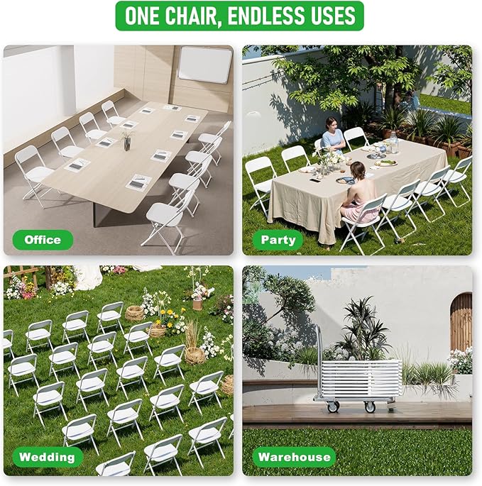 Folding Chairs 30 Pack,White Folding Chair for Outdoor Use,Heavy Duty 350lb Capacity Portable Event Chairs with Steel Frame,Wedding Party Office Dining (No Assembly Required)