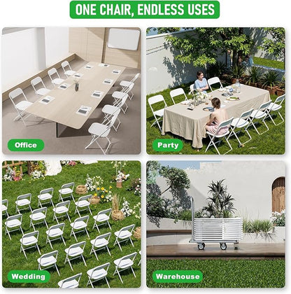 Folding Chairs 30 Pack,White Folding Chair for Outdoor Use,Heavy Duty 350lb Capacity Portable Event Chairs with Steel Frame,Wedding Party Office Dining (No Assembly Required)
