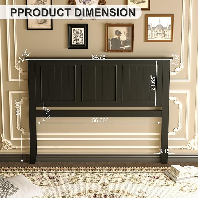 Scurrty Antique Style Wood Headboard Queen Size, Modern Headboard with Vintage Wood Frame, Bedroom Furniture (Black)