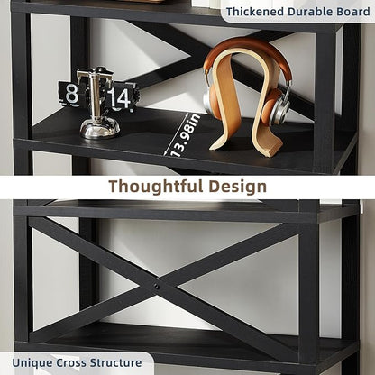 5 Tier Bookshelf 70" Tall Bookcase with Barn Doors,Large Farmhouse Display Book Shelf with Adjustable Shelves and Storage Cabinet，Library Wood Bookshelves for Living Room,Kitchen,Black(3PCS)