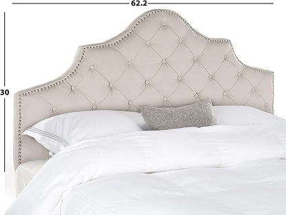 Safavieh Arebelle Taupe Linen Upholstered Tufted Headboard - Silver Nailhead (Queen)