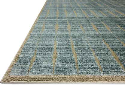 Loloi Chris Loves Julia Calvin Collection CLV-02 Ocean/Olive 3'-6" x 5'-6" Accent Rug Checkered Neutral Soft Living Room Bedroom Carpet