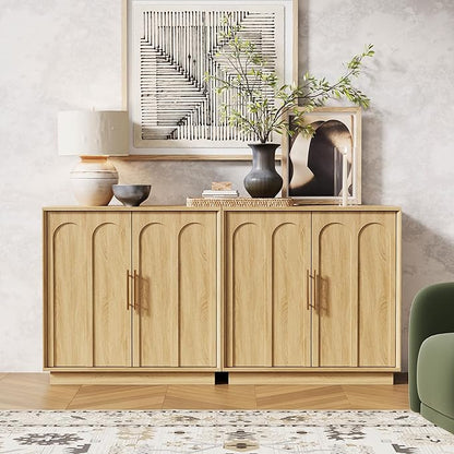 Sideboard Buffet Cabinet with Storage, Modern Accent Cabinet with Arched Doors, Boho Modular Media Console, 31.5" Minimalist Credenza for Living Room Kitchen Dining Room Entryway, Oak