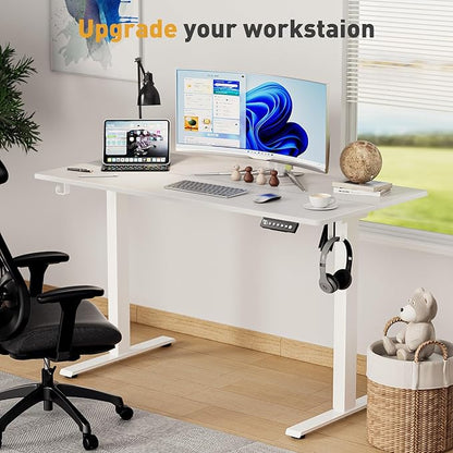 48 x 24 Inch Electric Standing Desk Adjustable Height, Sit Stand Desk with Wheels, Stand up Desk for Home Office, Computer Workstation (Spliced Desktop,White)