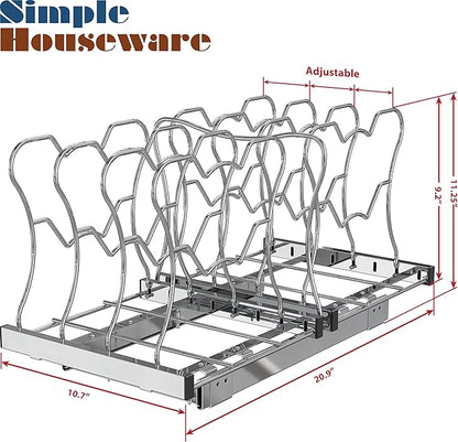 SIMPLE HOUSEWARE Organizer Pull Out Under Cabinet Sliding Shelf for Kitchen,Bathroom, Pantry Pan and Pot Lid, Silver