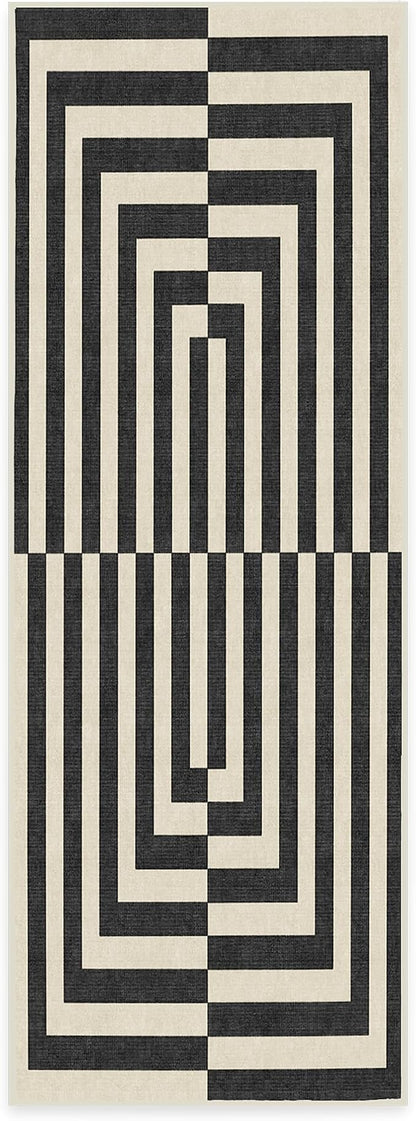 RUGGABLE x Jonathan Adler Machine Washable Modern Runner Rug – Op Art Charcoal 2.5x7, Stain-Resistant, Non-Slip – Washable Rug for Hallway, Entryway, Living Room & Kitchen–with Cushioned Pad