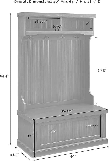 Crosley Furniture Seaside Hall Tree with Shoe Rack Bench and Coat Hooks for Hanging Storage, Distressed Black