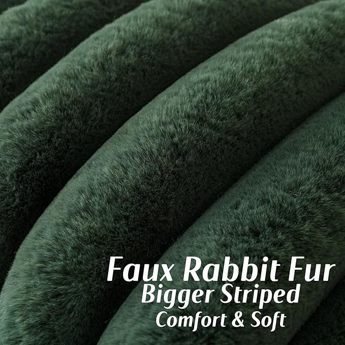 FUTEI Christmas Dark Green Decorative Throw Pillow Covers 16x16 Inch Set of 2, Square Soft Faux Rabbit Fur Thick Striped Cushion Cover,Winter Home Decor for Couch Bed Living Room