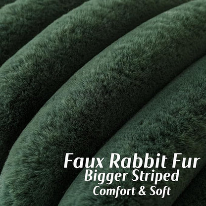 FUTEI Christmas Dark Green Decorative Throw Pillow Covers 16x16 Inch Set of 2, Square Soft Faux Rabbit Fur Thick Striped Cushion Cover,Winter Home Decor for Couch Bed Living Room