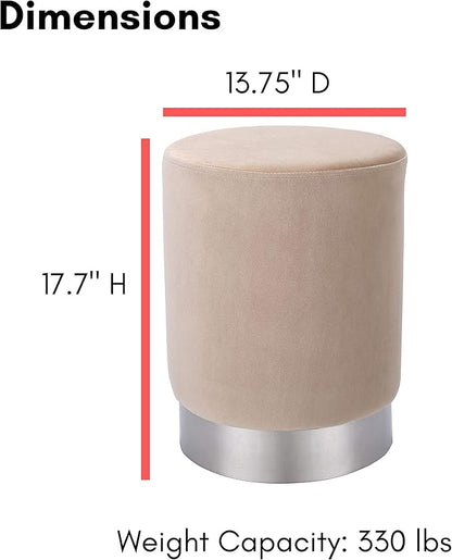 BIRDROCK HOME Round Ottoman Foot Stool – Soft Padded Modern Stool Design – Ideal for Living Room, Bedroom – Compact Footrest, Vanity Chair, Small Furniture – Foam Seating, Decorative Accent (Taupe)