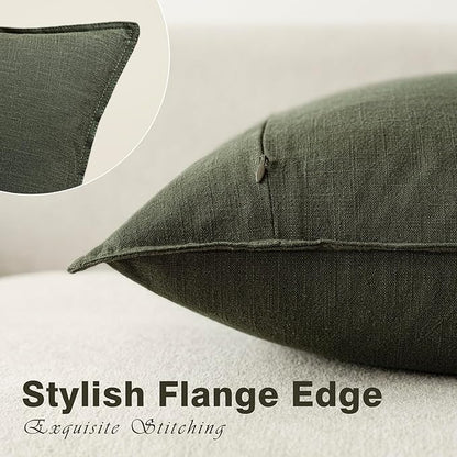 Foindtower Pack of 2, Decorative Linen Solid Throw Pillow Covers Soft Accent Cushion Case Farmhouse Neutral Pillowcase for Chair Couch Sofa Bedroom Living Room Home Decor 20x20 Inch Dark Olive Green