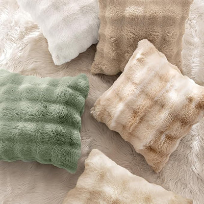 MIULEE Faux Fur Pillow Covers Thick Soft Plush Throw Pillows Luxury Home Decor for Couch Bed Bedroom Living Room Sofa,20x20 Inch Pack of 2 Sage Green