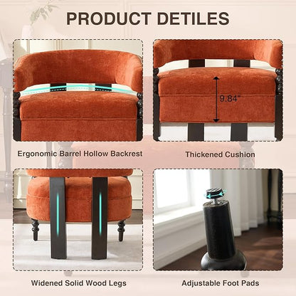 LOULENS Barrel Accent Chairs Set of 2, Vintage Chenille Upholstered Lounge Chair with Solid Wood Legs, Comfy Leisure Side Armchair for Living Room, Bedroom, Reading Nook, Corner, Orange